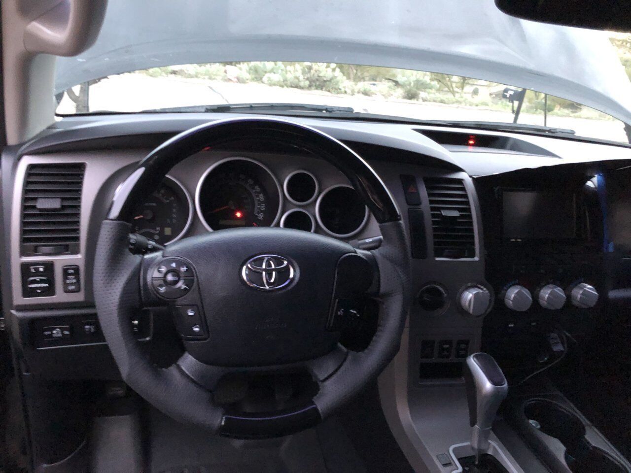 Toyota TUNDRA 2007-2013 Piano Black wood genuine leather steering wheel-SPORTS
