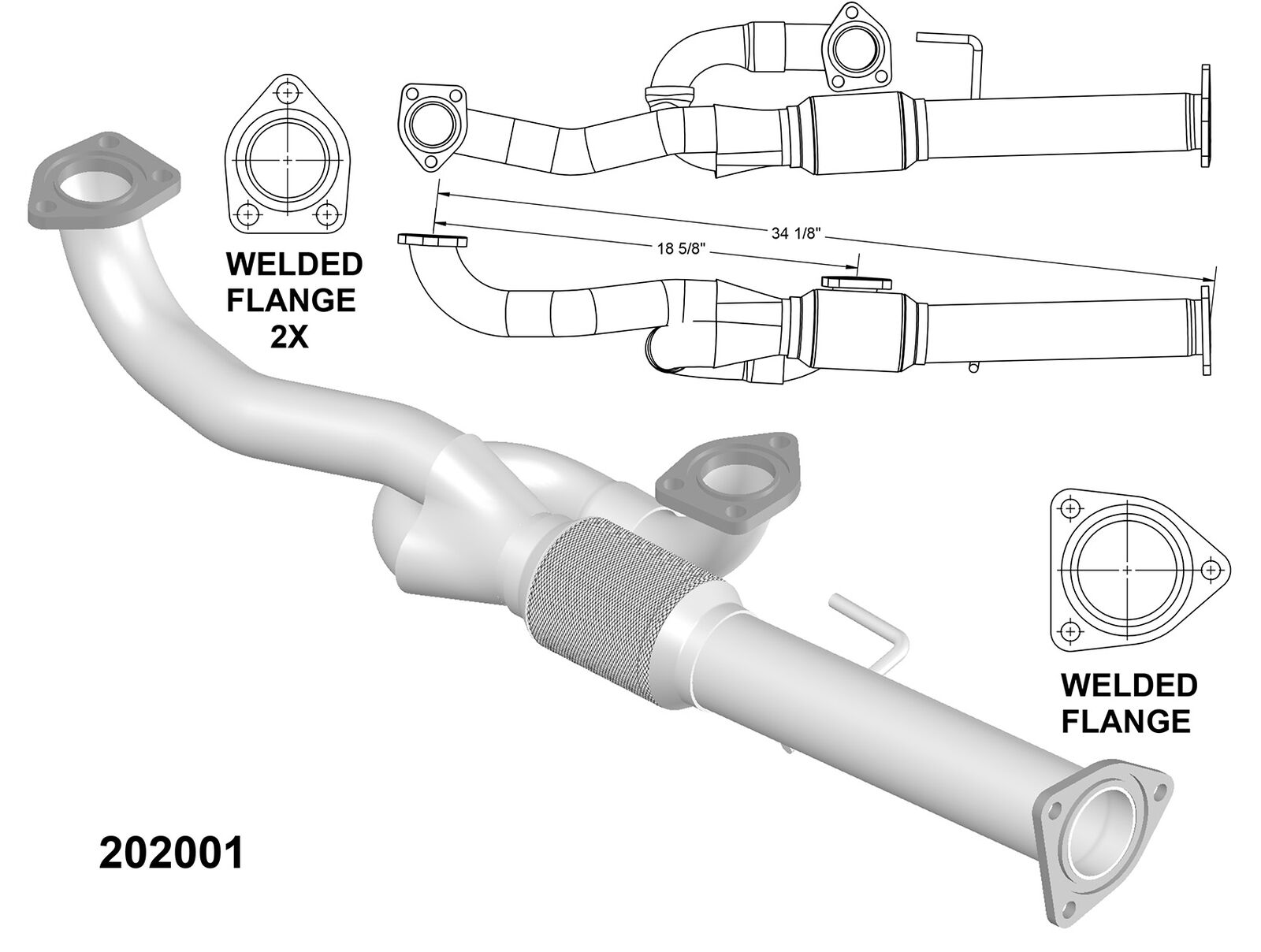 Front Exhaust and Tail Pipes for 2005-2008 Honda Pilot