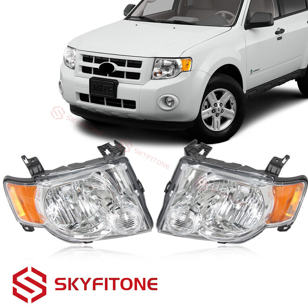For 2008-2012 Ford Escape Headlamps Headlights Chrome Housing Amber Corner Pair