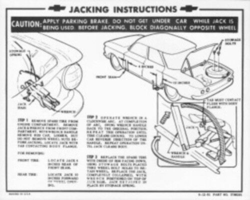 CHEVROLET 1961-64 Corvair Sedan Jack Instructions & Tire Stowage Decal #3786291