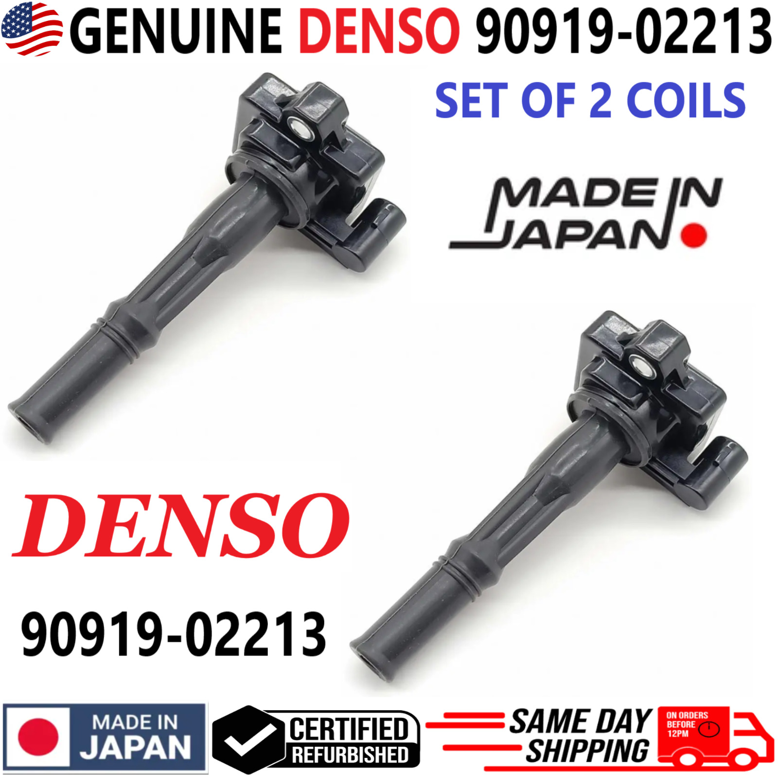 GENUINE DENSO x2 Ignition Coils For 1995-1999 Toyota Paseo & Tercel, 90919-02213