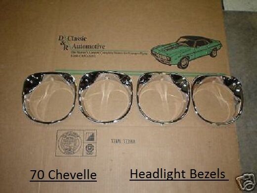 Chevelle 70 Chrome Headlamp Bezel Set 4pc El Camino Head Lamp Bezels Light