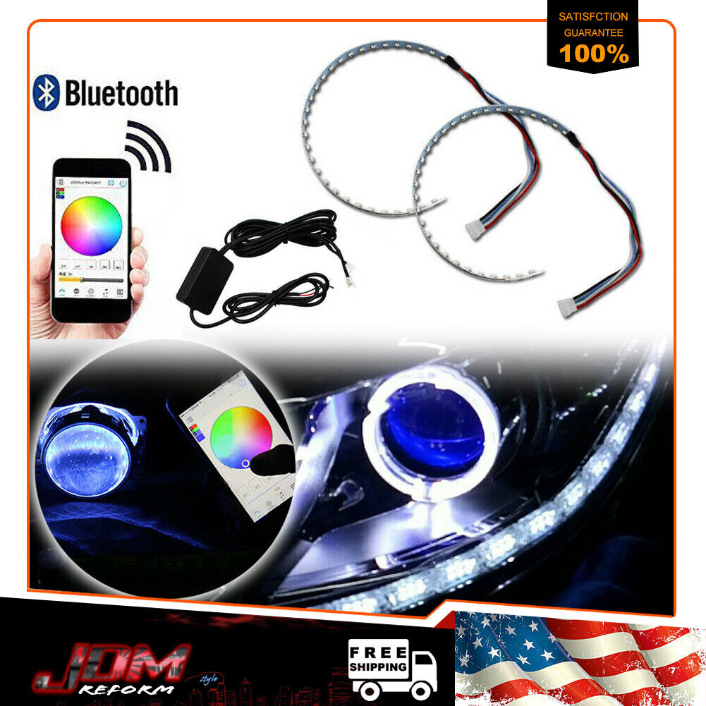 Bluetooth Wireless Control RGB LED Demon Eye Halo Ring Headlight Projector Hot
