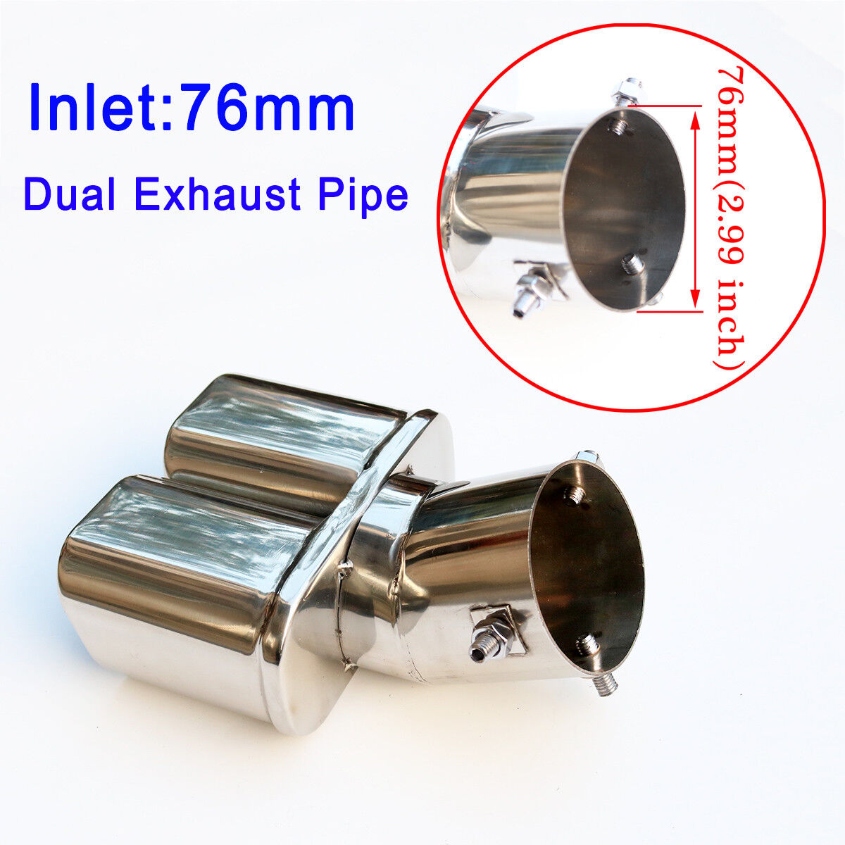 Dual Outlet Universal Car Exhaust Pipe Tail Tip Rear Muffler Throat 76mm 3 Inch