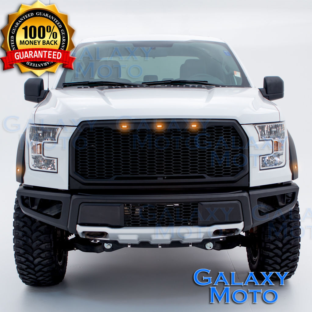 15-17 Ford F150 Raptor Style Matte Black Full Replacement Mesh Grille+Shell+LED