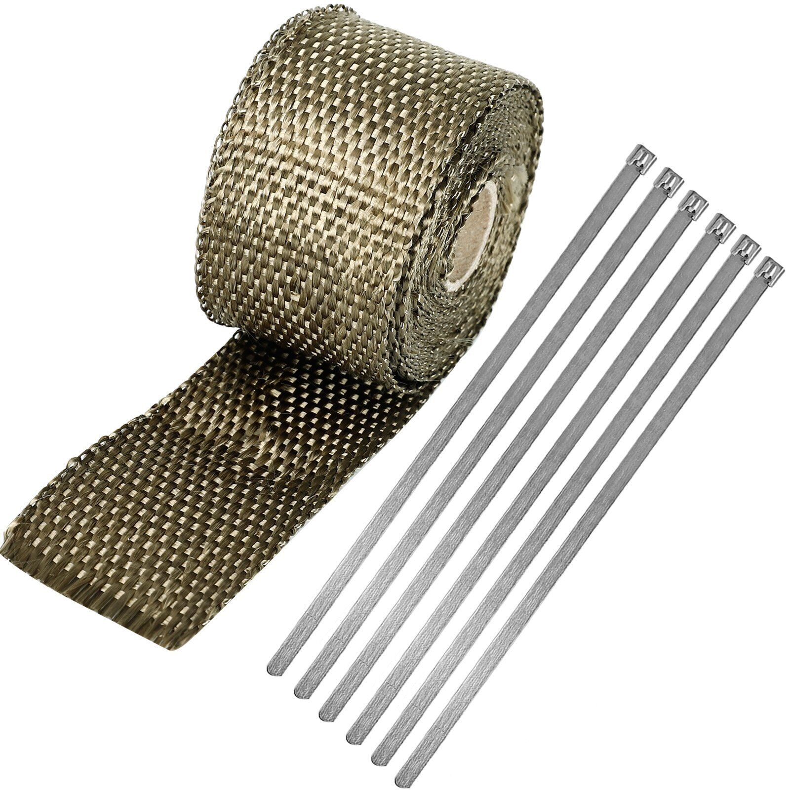 Exhaust Manifolds Titanium Heat Wrap Tape Thermal Wrap 2'' X 5M & 6 Ties
