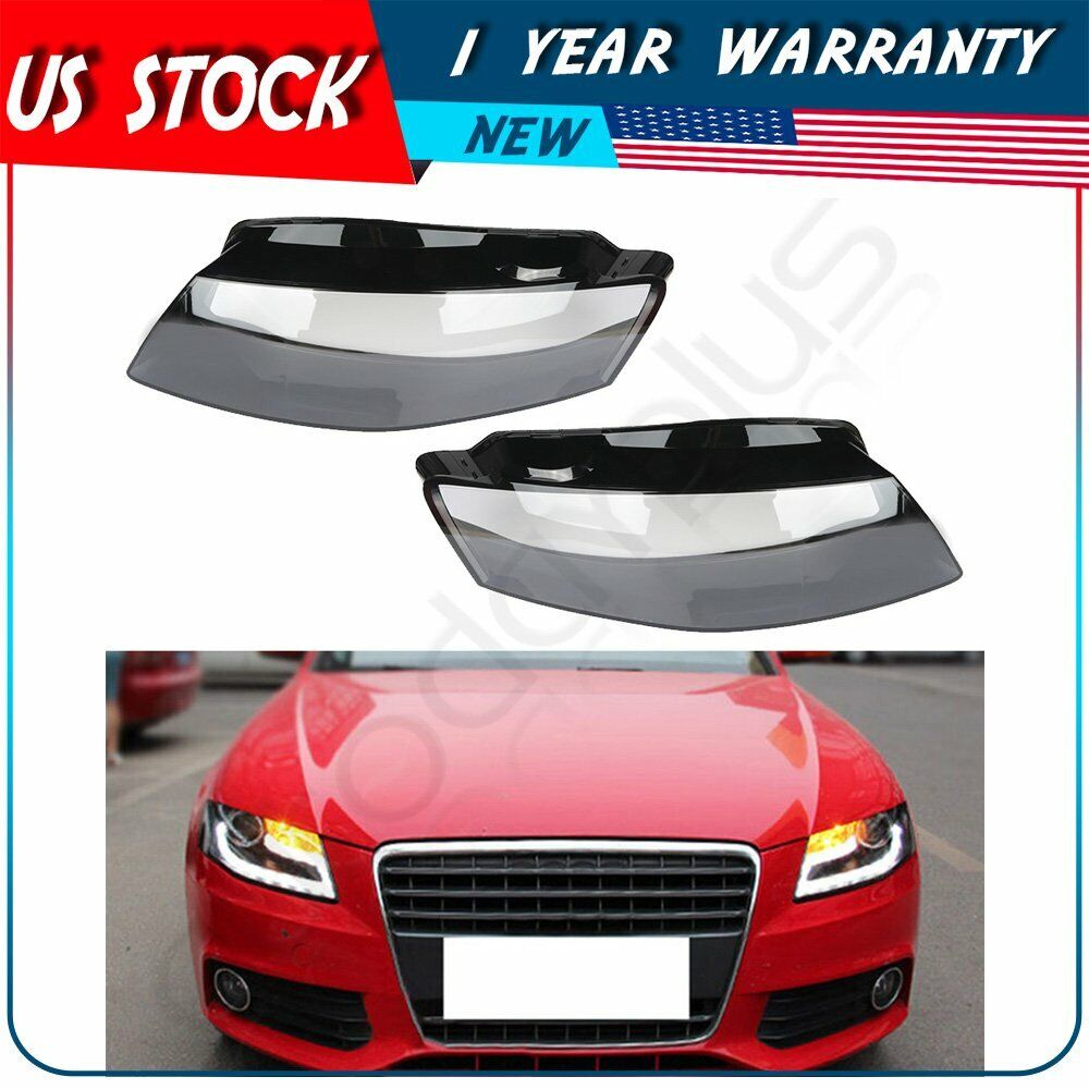 For 09-12 Audi A4 B8 Headlamp Cover Headlight Lens Cover Pair Front Left Right