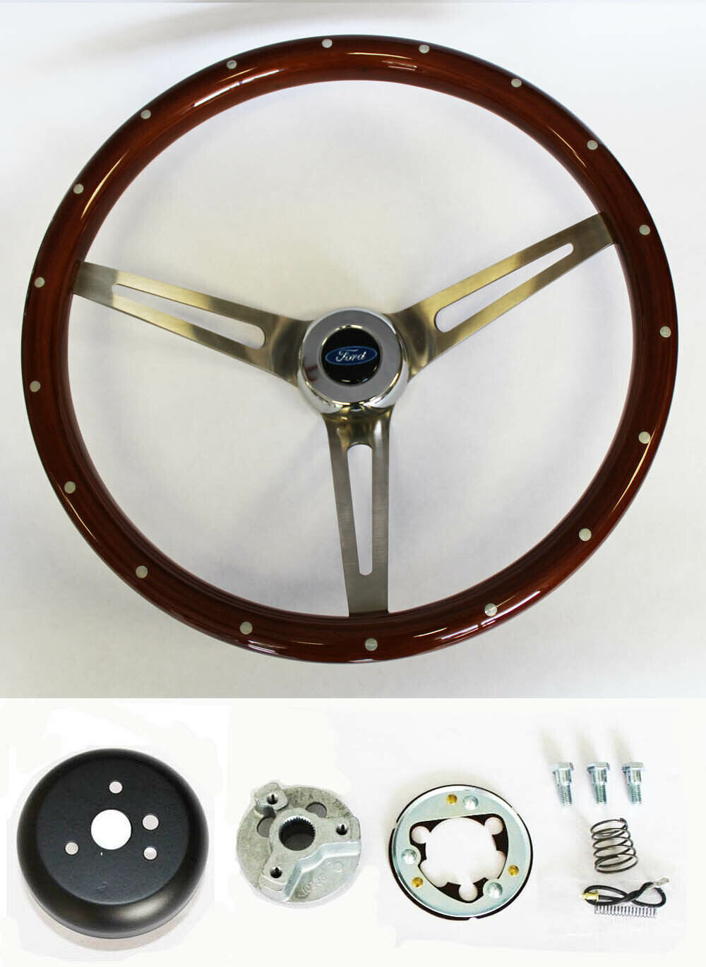 Bronco F100 F150 F250 F350 Wood Steering Wheel High Gloss w/ Rivets 15