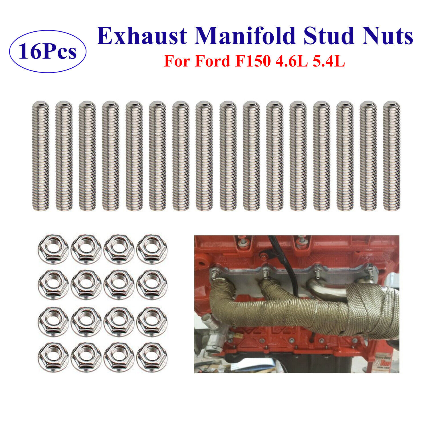 Exhaust Manifold Header Stainless Steel Studs Nuts Bolts For Ford F150 4.6L 5.4L