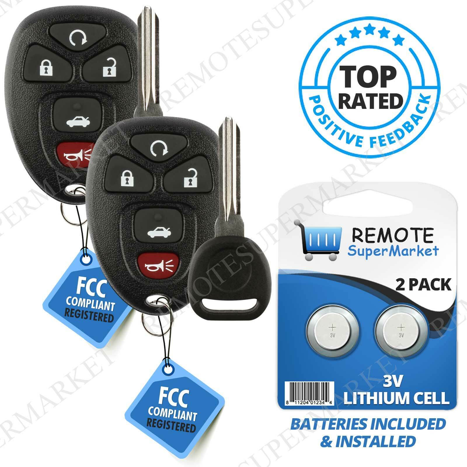2 Replacement for 2006-2013 Chevy Impala 06-07 Monte Carlo Remote Key Fob 5b Set