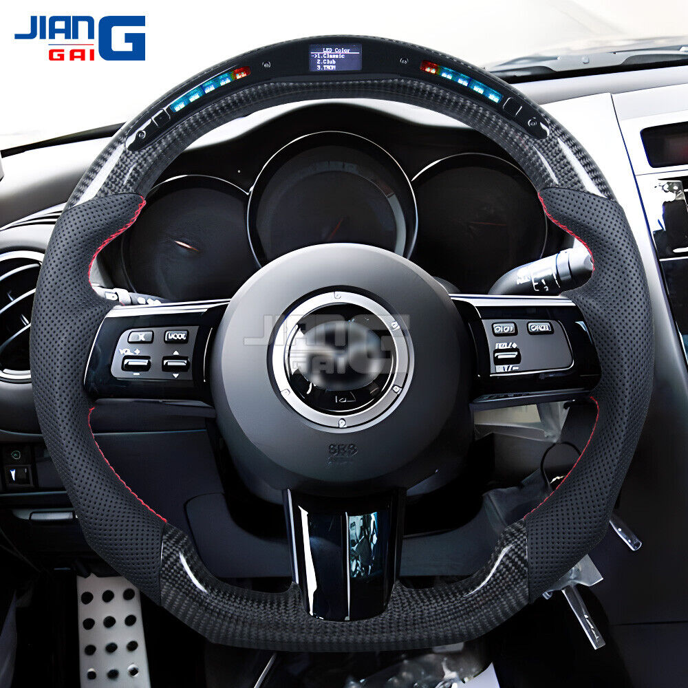 Real Carbon Fiber LED Flat Sport Steering Wheel for 2004-2011 Mazda RX-8
