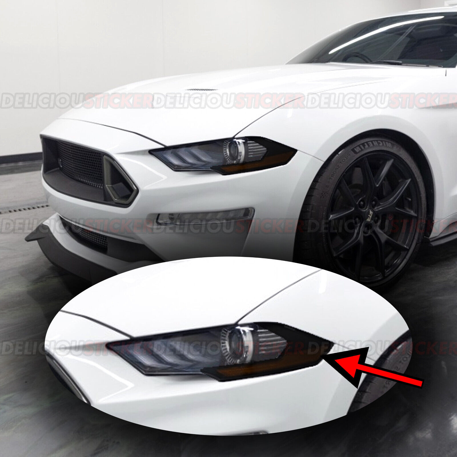 For 2018-2023 Ford Mustang S550 Headlight Side SMOKE Overlays Tint Decals Vinyl