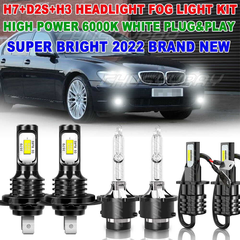For BMW 745I 745LI 2002-2005 H7+D2S+H3 HID Headlight High Low Beam LED Fog Light