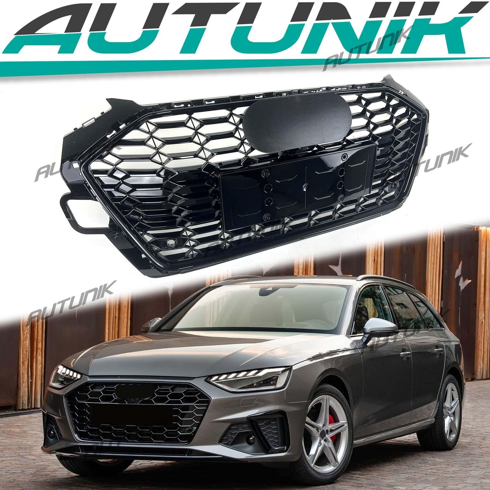 RS4 Style Black Front Mesh Grille for Audi B9.5 A4 S-line S4 2020-2023 2024