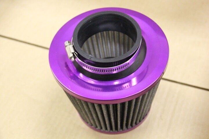 PURPLE 3'' INCH INLET HIGH FLOW SHORT RAM/COLD INTAKE ROUND CONE MESH AIR FILTER