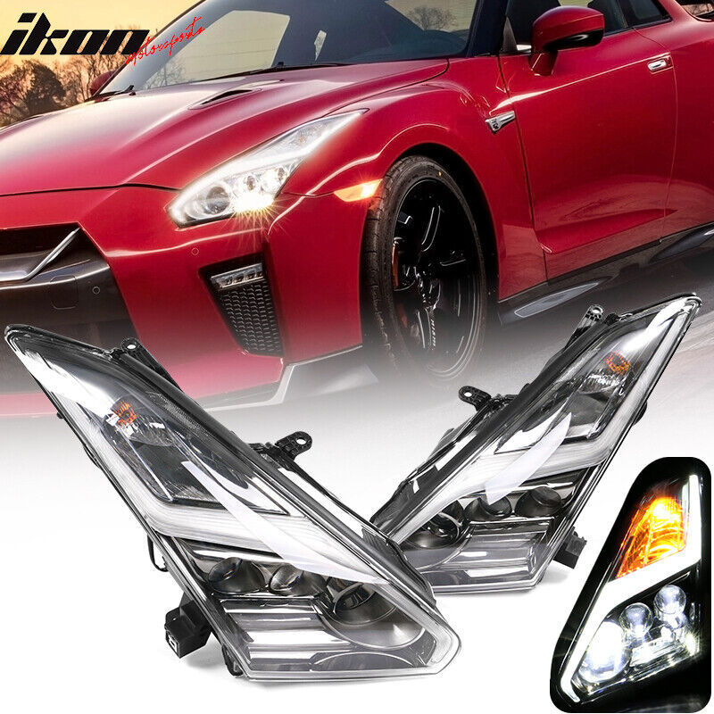 Fits 09-22 Nissan R35 GTR GT-R LED DRL Headlights Upgrade 09-16 to 17+ Head Lamp