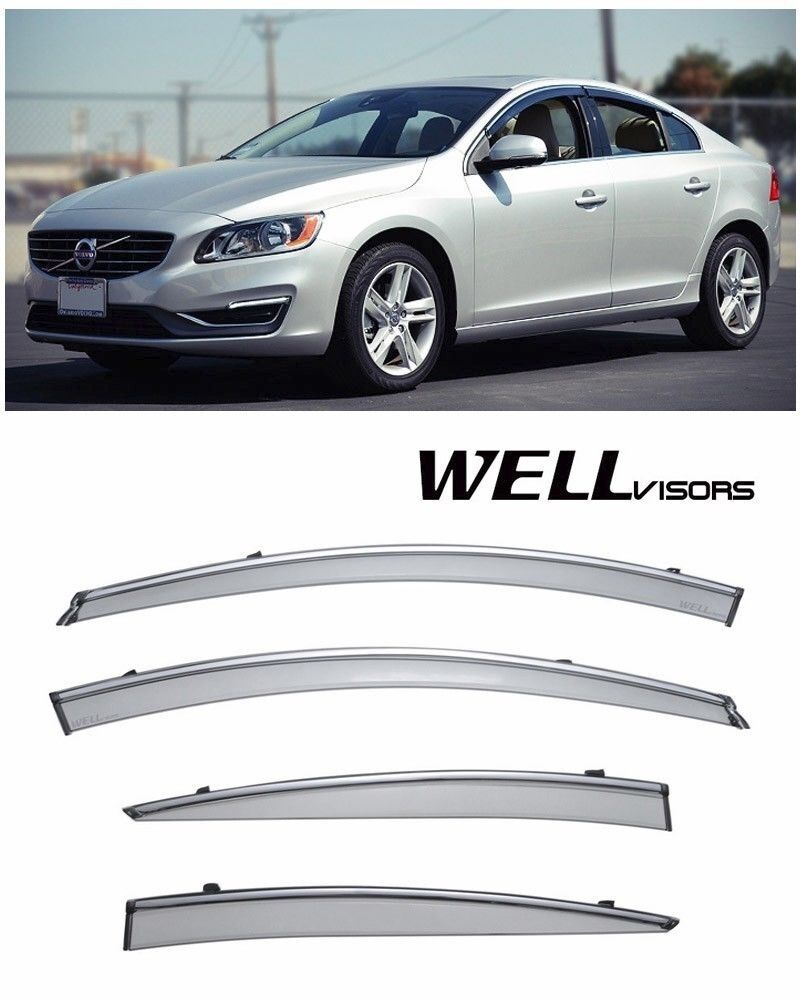 For 11-18 Volvo S60 | WellVisors Side Window Visors Deflectors w/ Chrome Trim