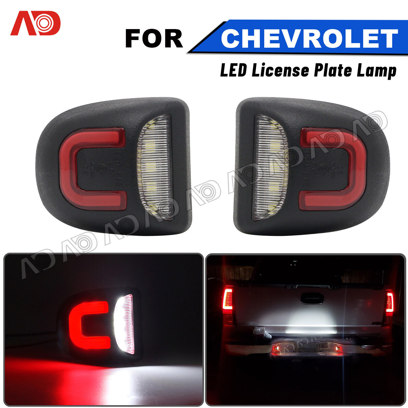 2PCS Red Tube LED License Plate Lights For Chevy Silverado GMC Sierra 1500 2500