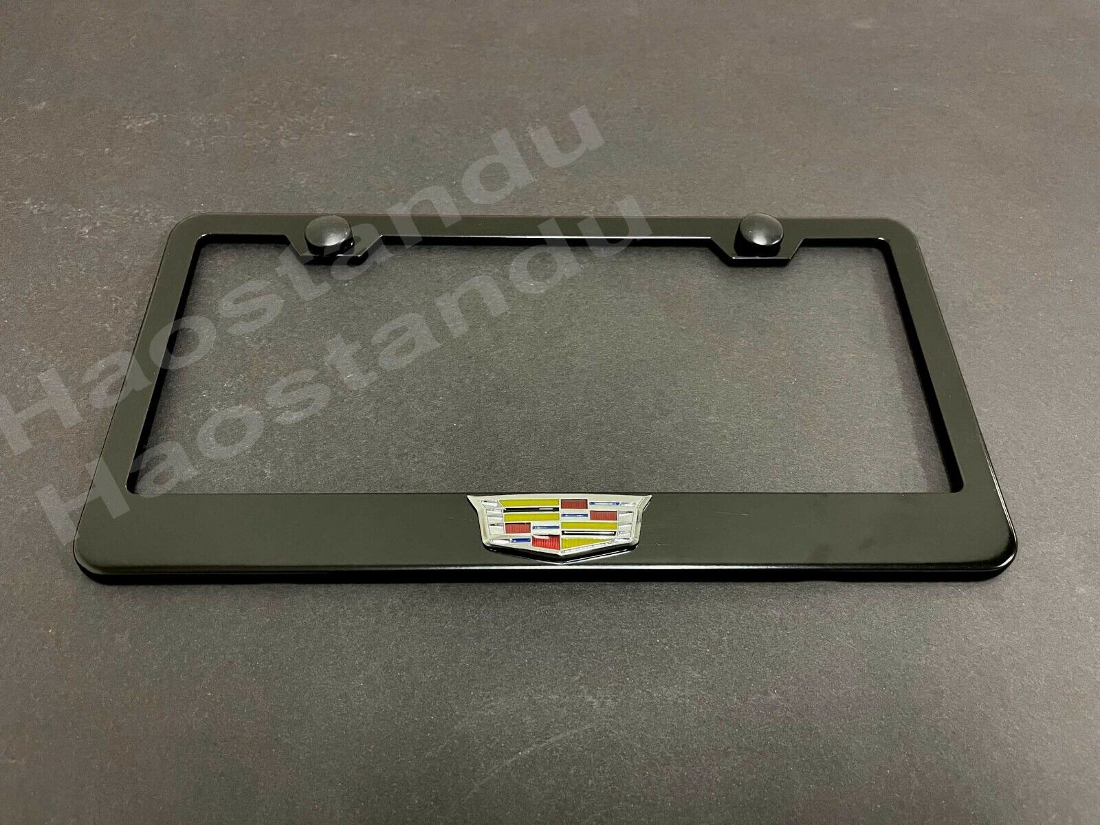 1xCadillacLOGO 3D Emblem BLACK Stainless License Plate Frame RUST FREE (COLOR)