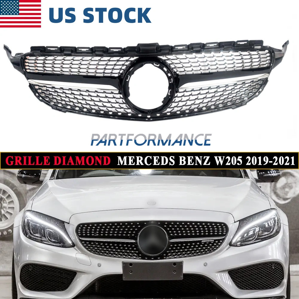 For Mercedes Benz W205 C Class C250 C300 C400 2019-2021 Diamond Grille Grill