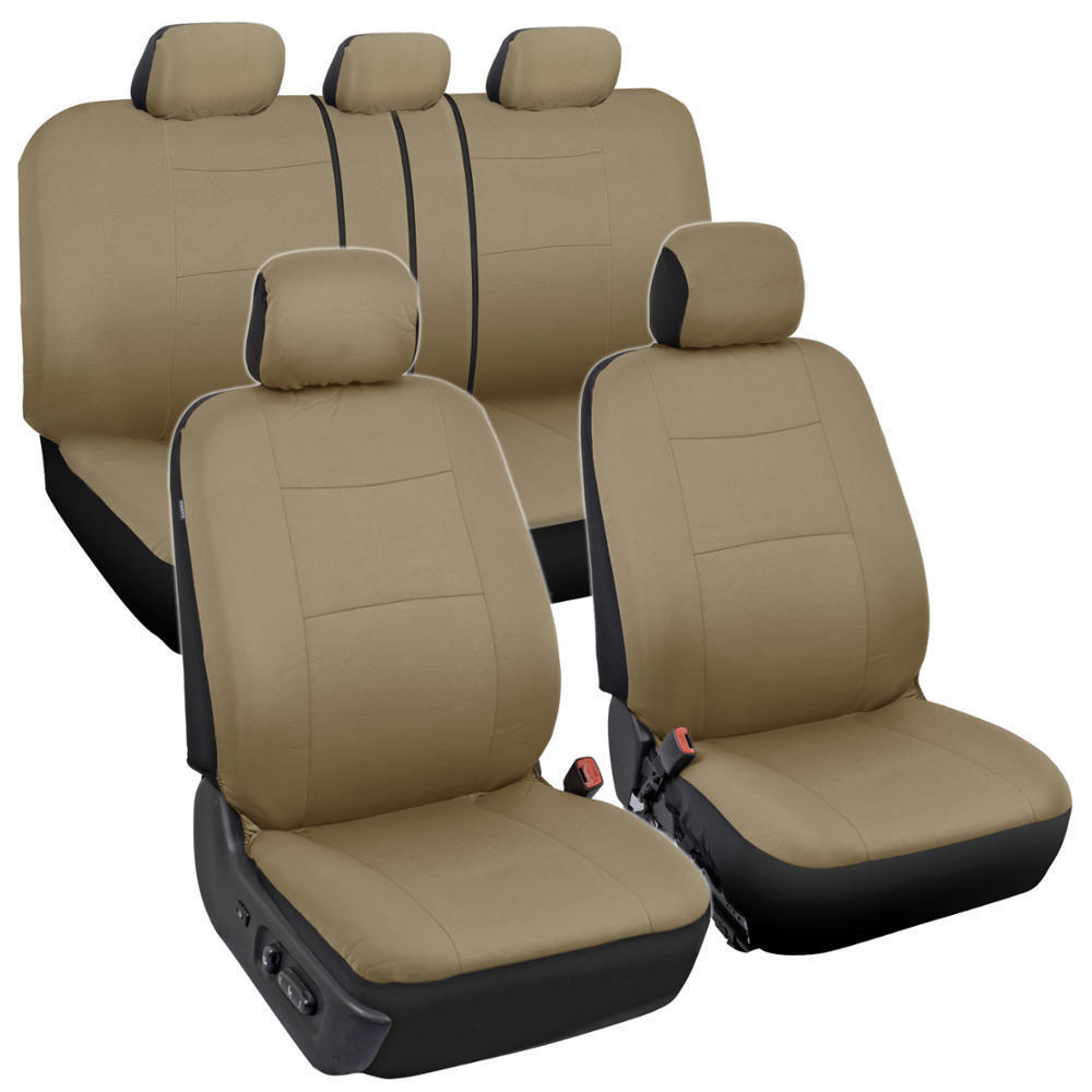Universal Split Bench Car Seat Covers for Front & Rear - 9 Piece Solid Beige