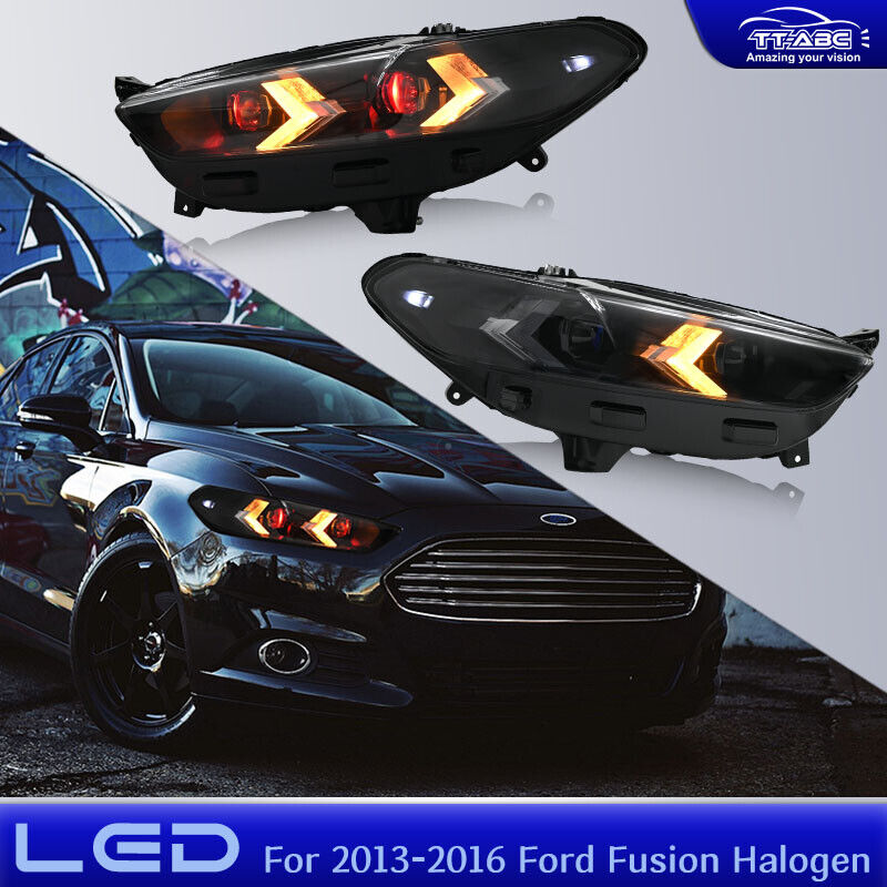 Smoke LED Headlights For Ford Fusion Head Lamps Sequential Turn Signal 2013-2016