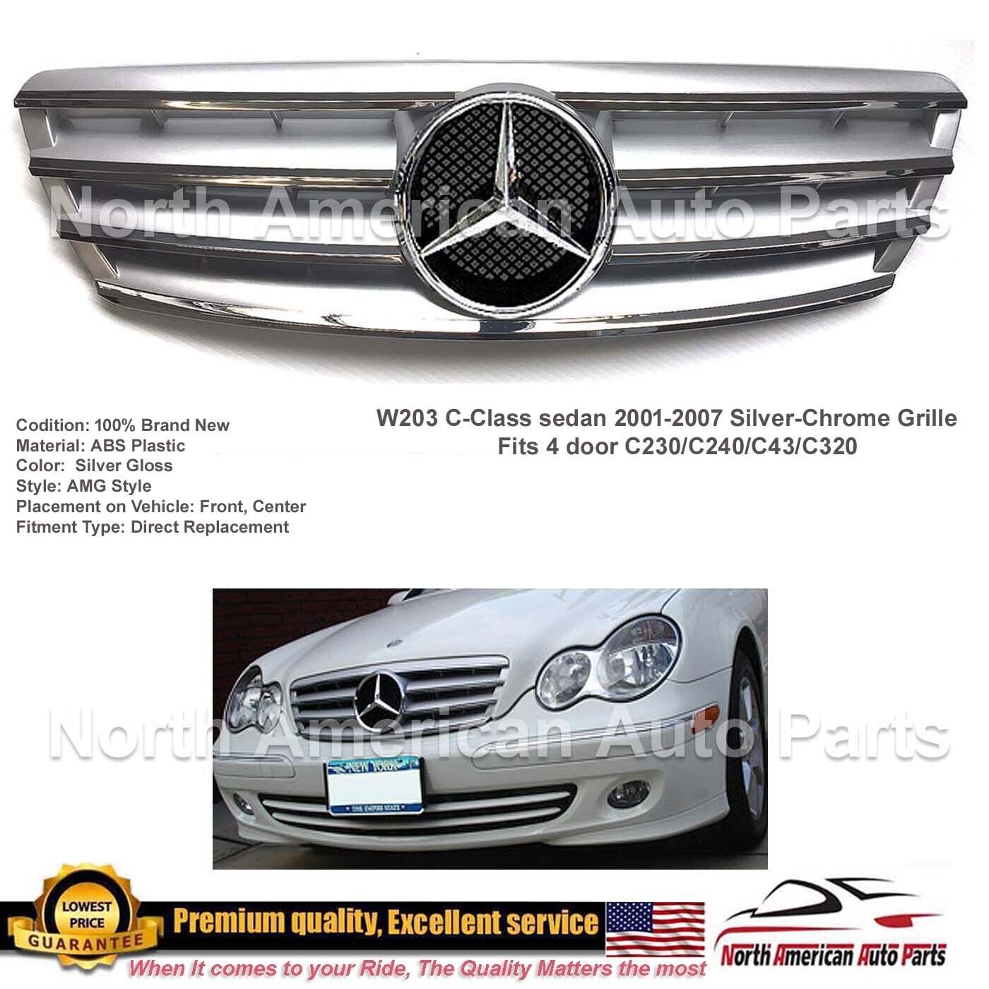 C63 AMG Style Grille Silver-Chrome Star 2001 2002 2004 2005 2006 C240 C230 C320
