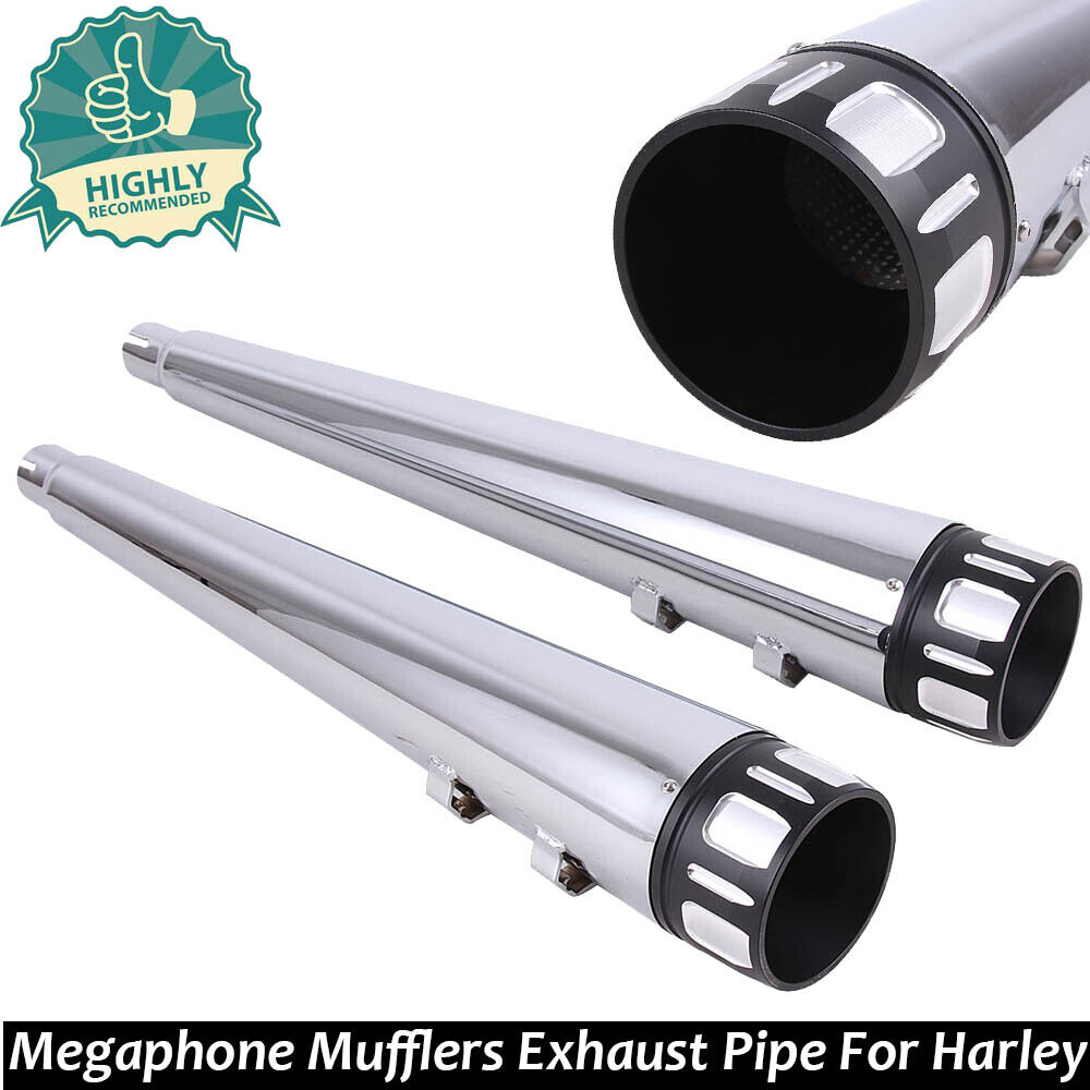 Chrome For Harley Touring Bagger Megaphone Slip On Mufflers Exhaust Pipes 95-16
