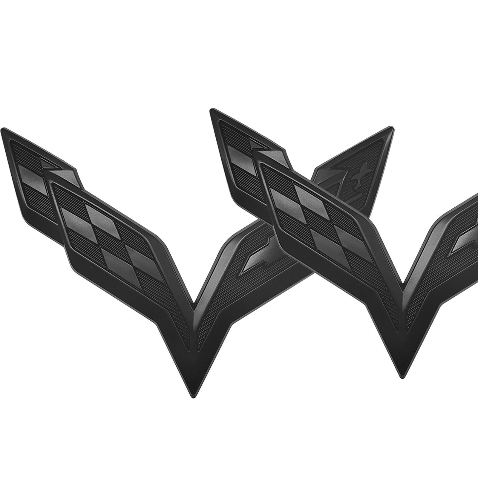 2pc Gloss Black Corvette C7 Front/Rear Emblem Badge 2014-2017 Cross Flag Symbol