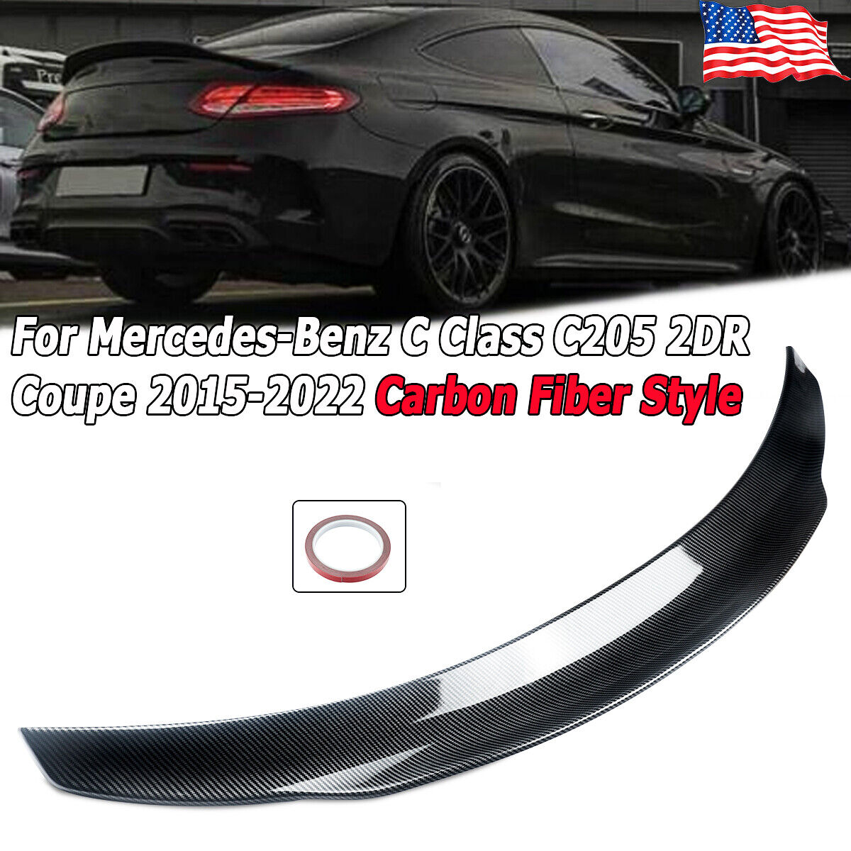 For Mercedes C205 Coupe C200 C300 C43 C63 AMG S Carbon Fiber Style Trunk Spoiler