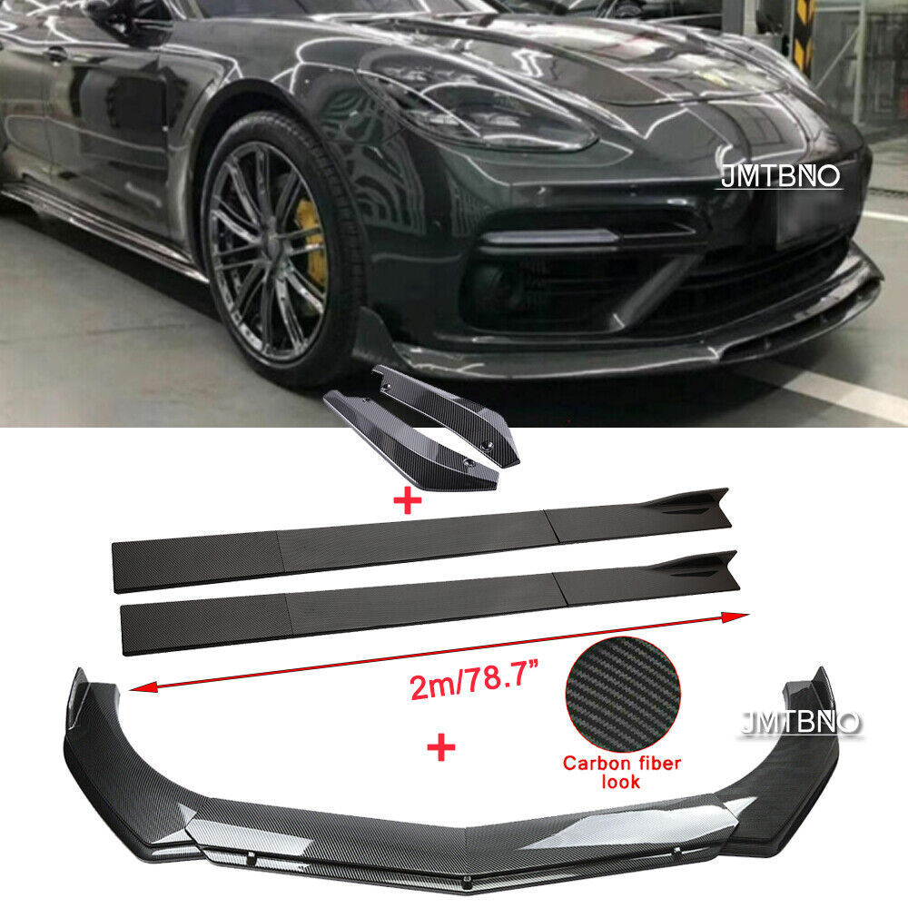 For Porsche Panamera Car Carbon Fiber Front &Rear Bumper Chin Lip + Side Skirts