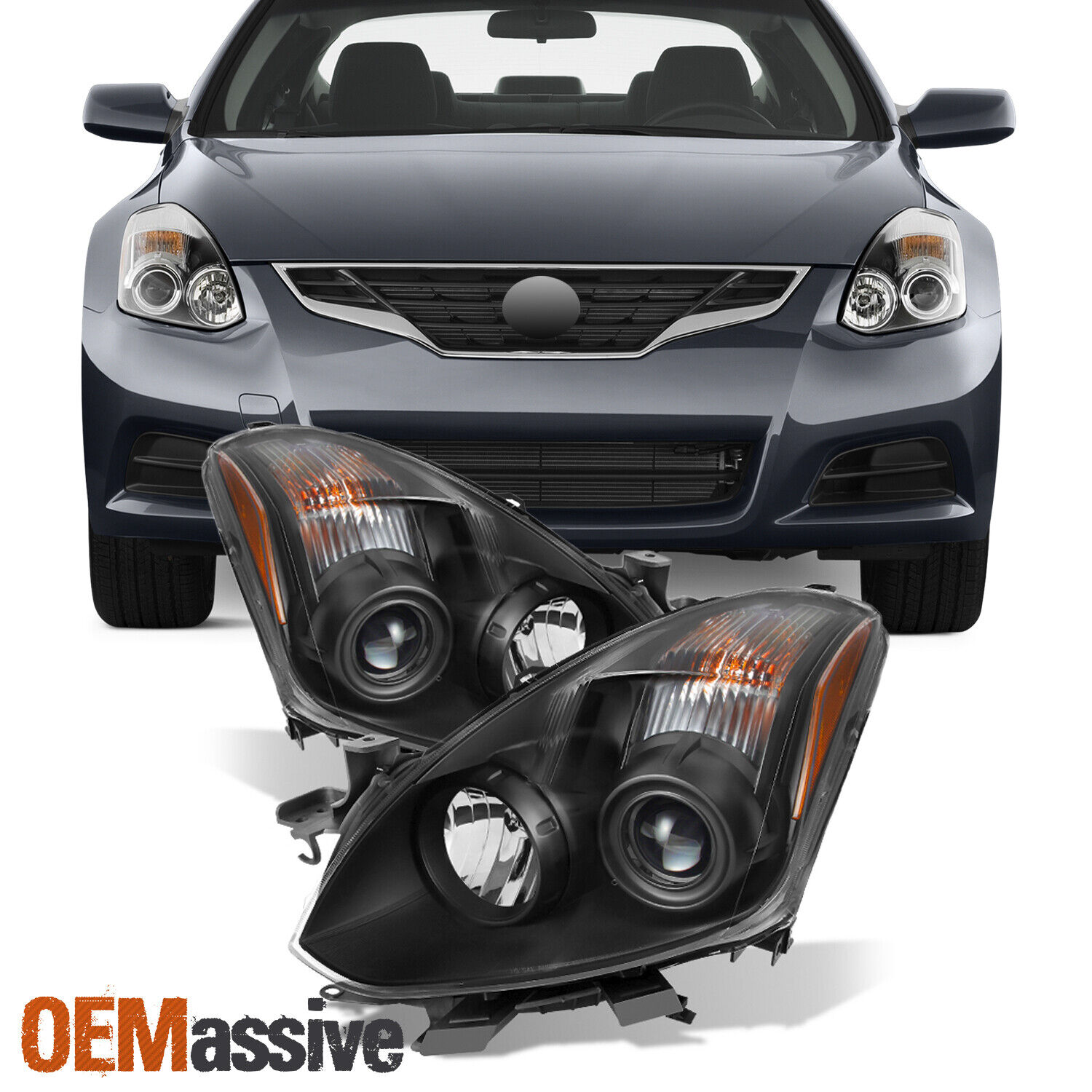 [JDM Style] Fits 2010 2011 12 13 Altima Coupe Black Halogen Projector Headlights