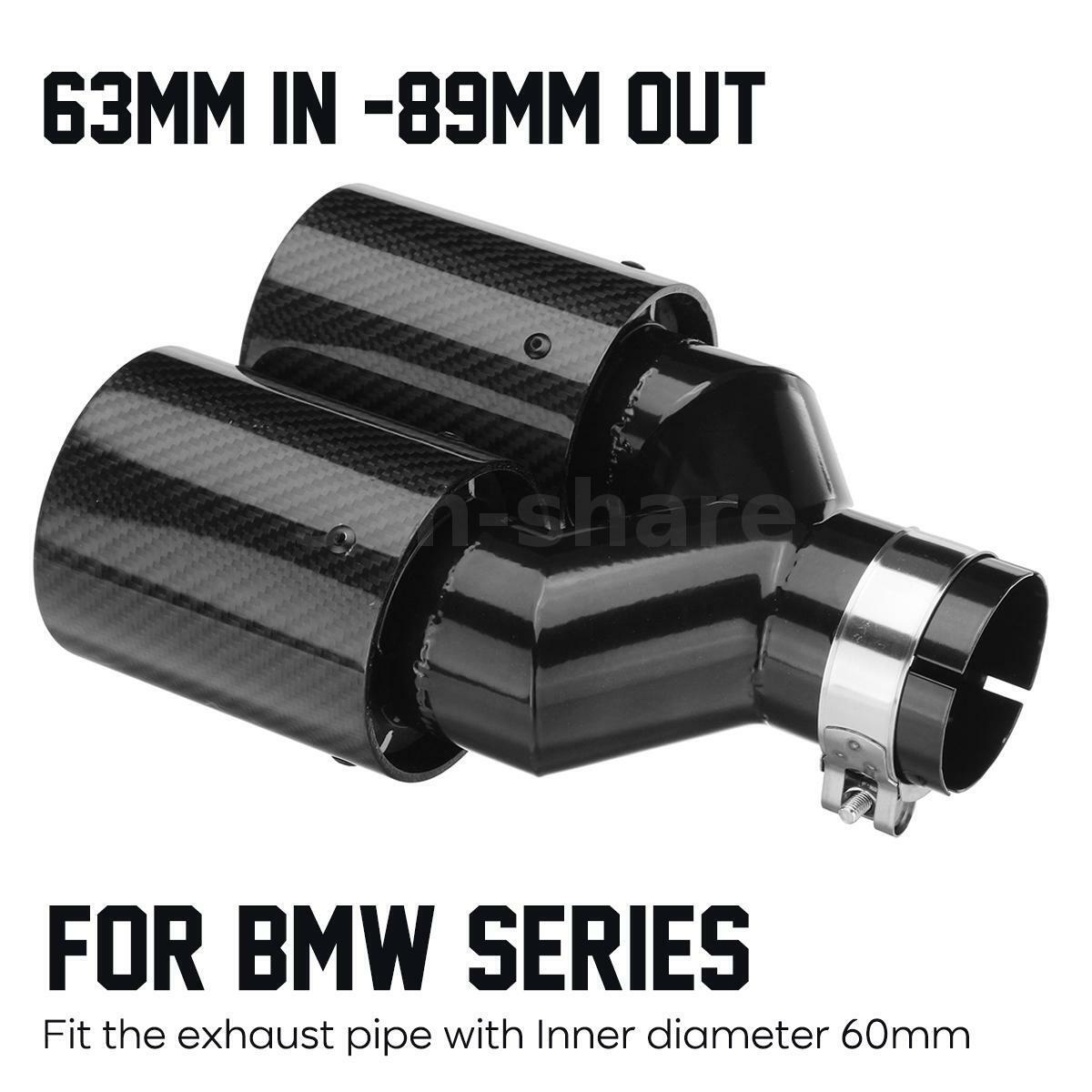 Car Y Type Black Carbon Fiber 63mm/2.5'' Inlet Dual End Exhaust Tip Pipe For BMW