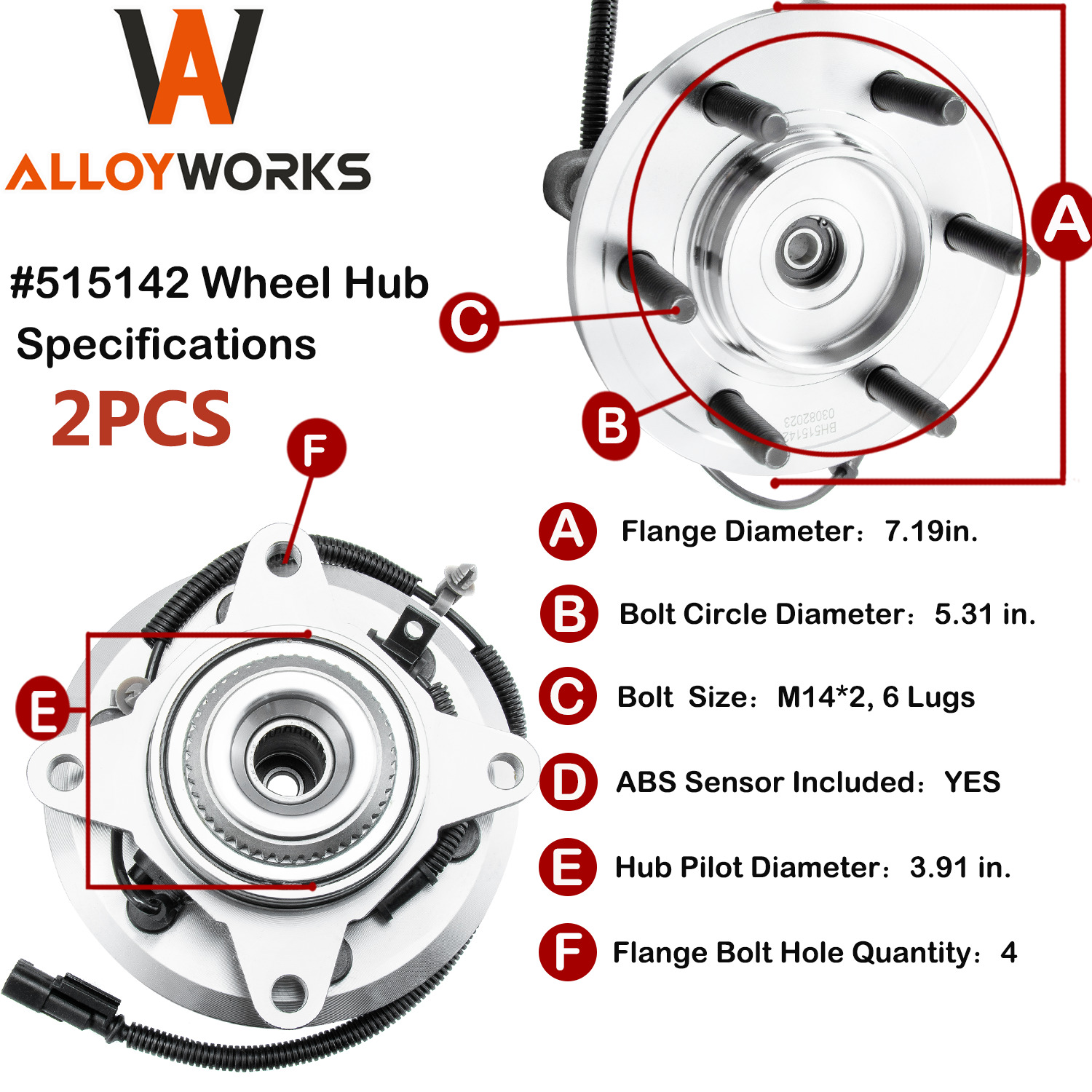 2xFront Wheel Hub Bearing For 11-14 Ford F-150 Expedition Lincoln Navigator 5.0L