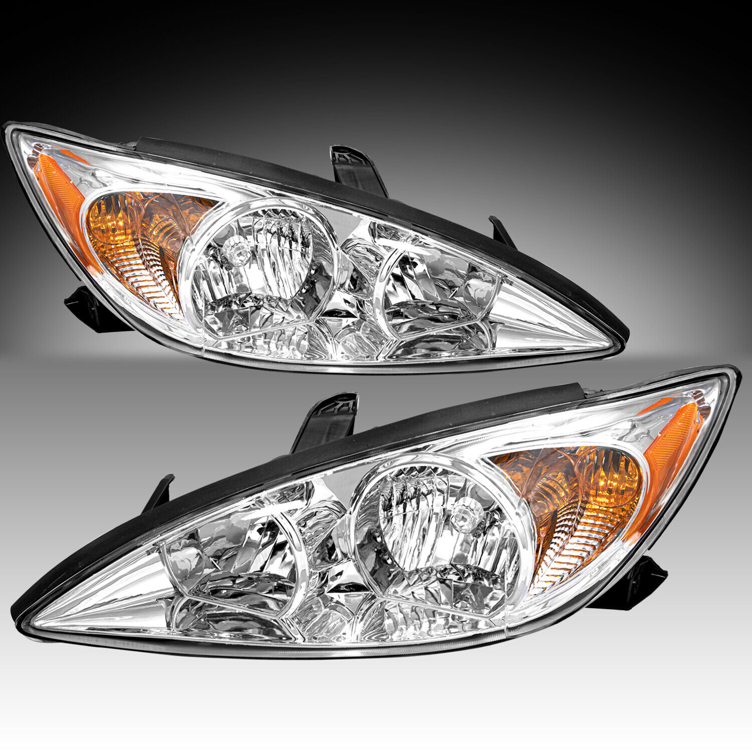 For 2002 2003 2004 Toyota Camry Chrome Amber Left+Right pair Headlights Assembly