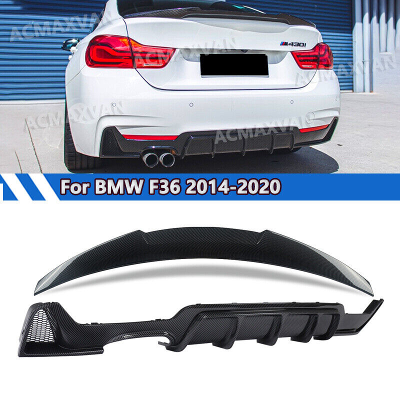 CARBON LOOK FOR 2014-20 BMW F36 430i 435i 440i GRAN COUPE REAR SPOILER&DIFFUSER