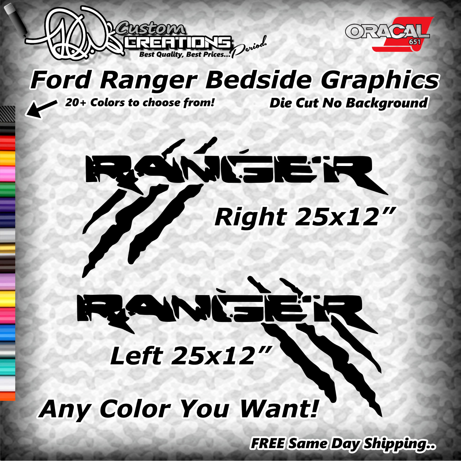 Ford Ranger Raptor Decal KIT Bed Side Graphics SVT Racing TRUCK Steeda