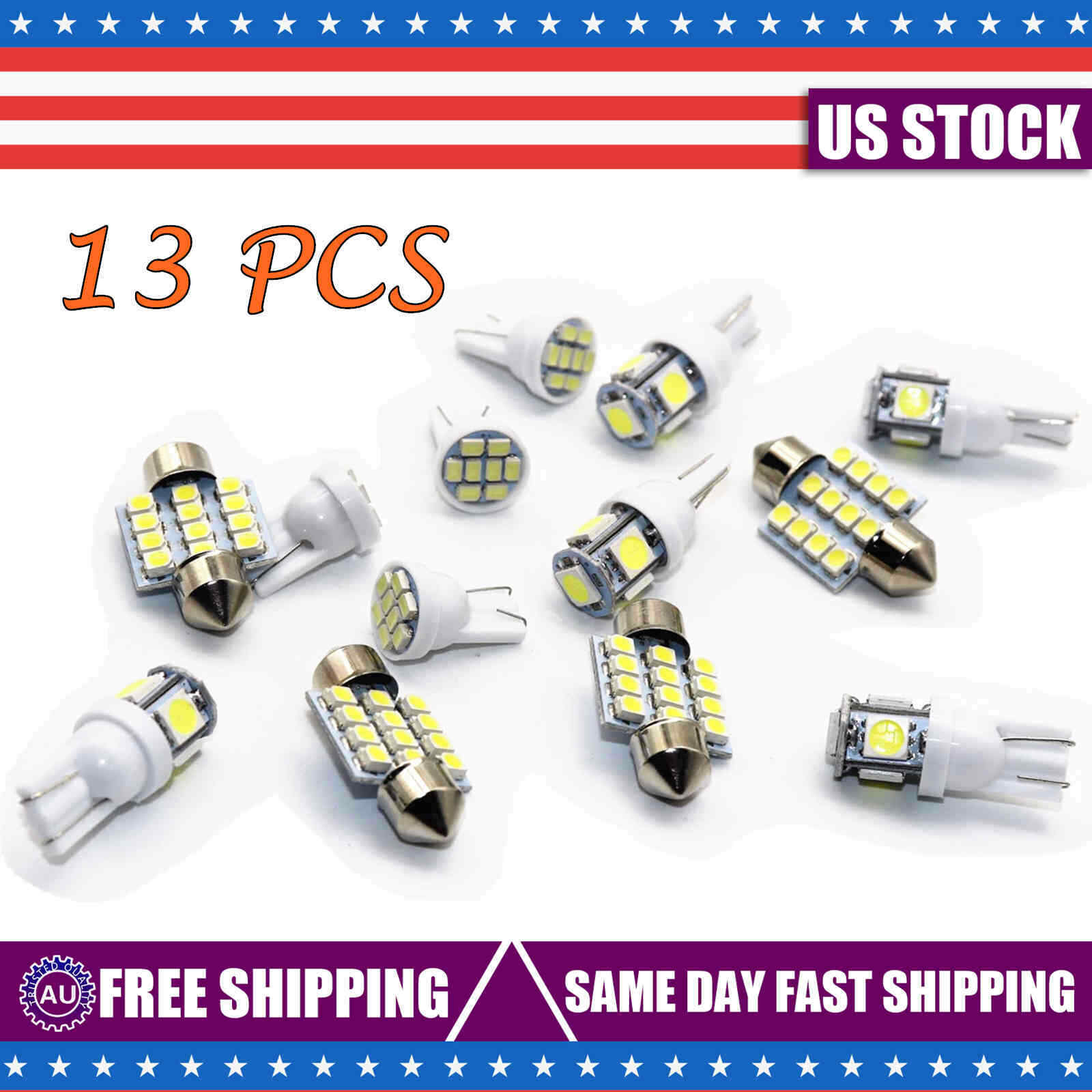 13x LED Lights Interior Package Kit For Dome License Plate Lamp bulbs Pure white