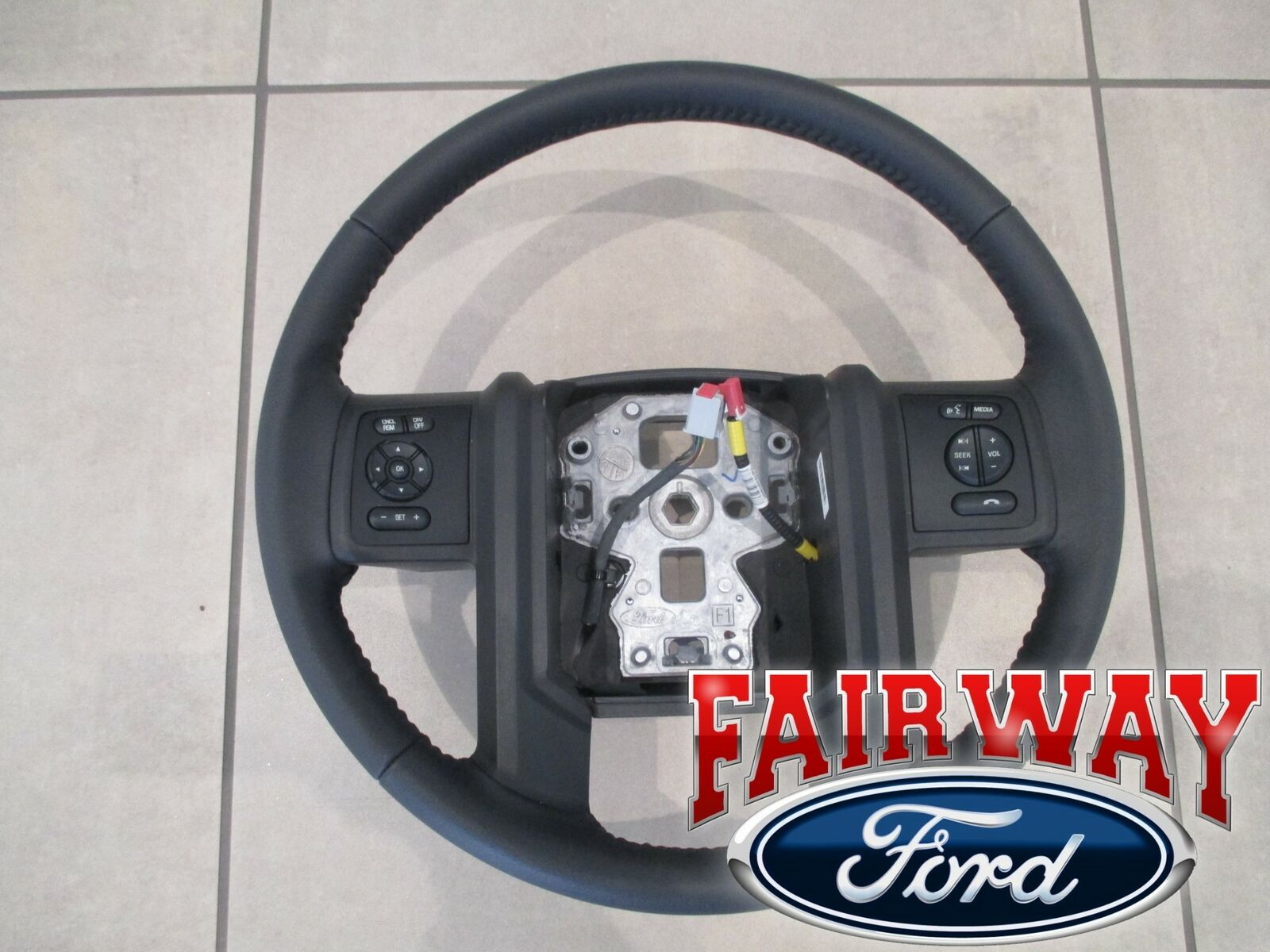 13 thru 16 Super Duty F250 F350 OEM Ford Black Leather Steering Wheel w/ Cruise