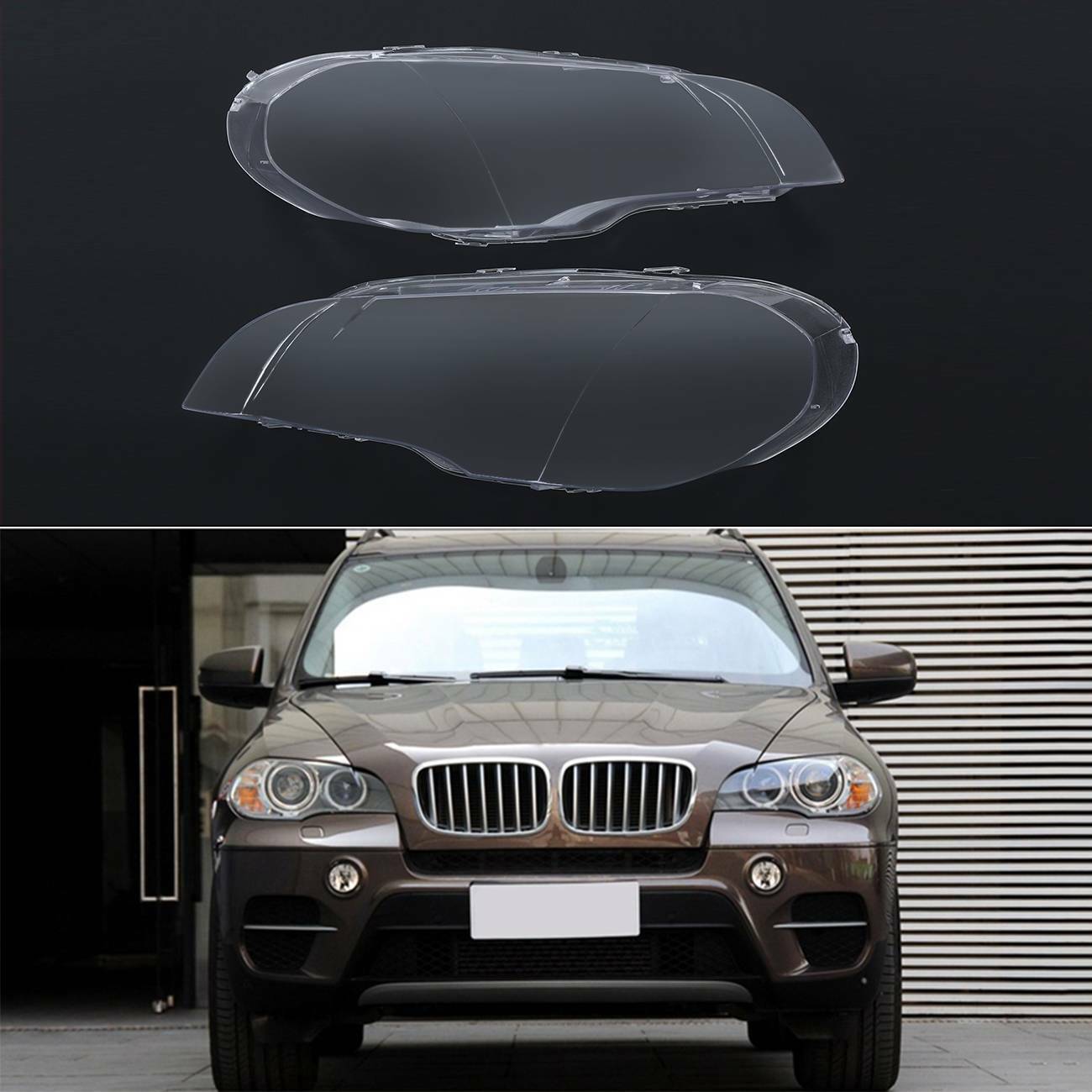 For BMW X5 E70 2007-2013 Pair Left right Headlight Cover Lamp Lens Lampshade