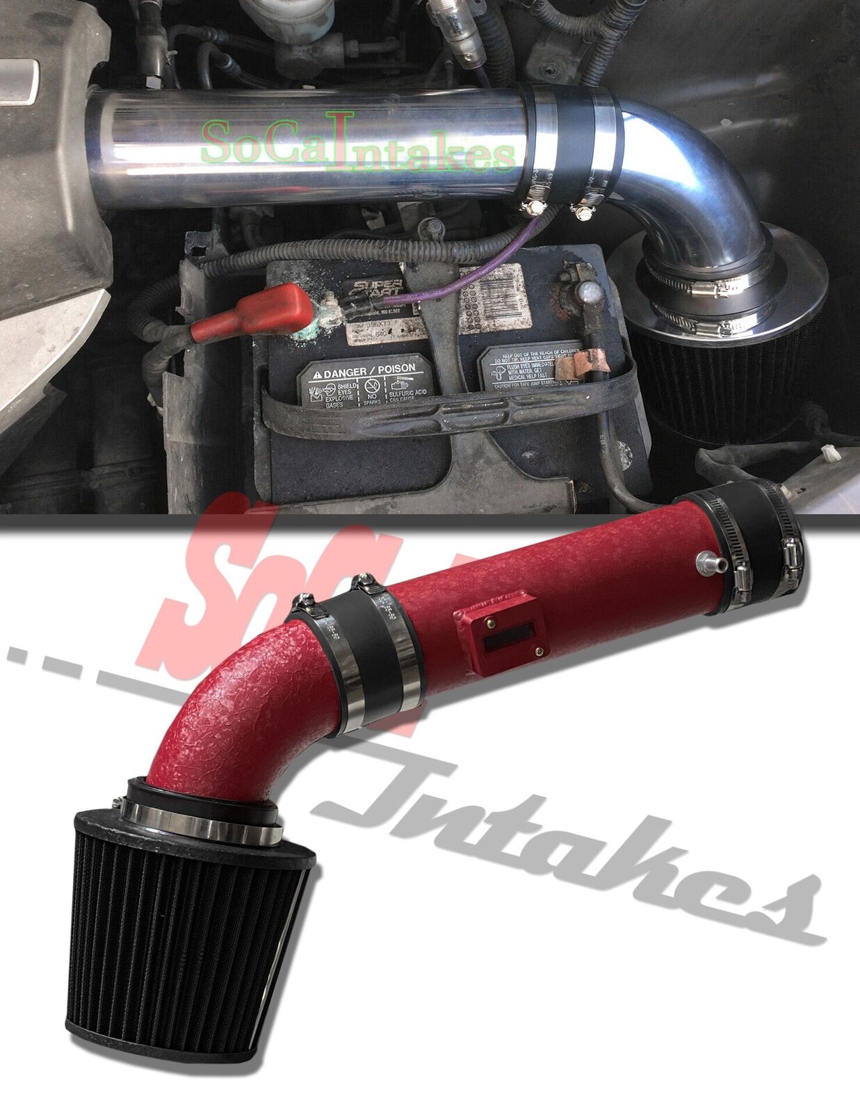 COATED RED BLACK 2PC Air Intake System Kit For 2007-2013 Honda Odyssey 3.5 V6