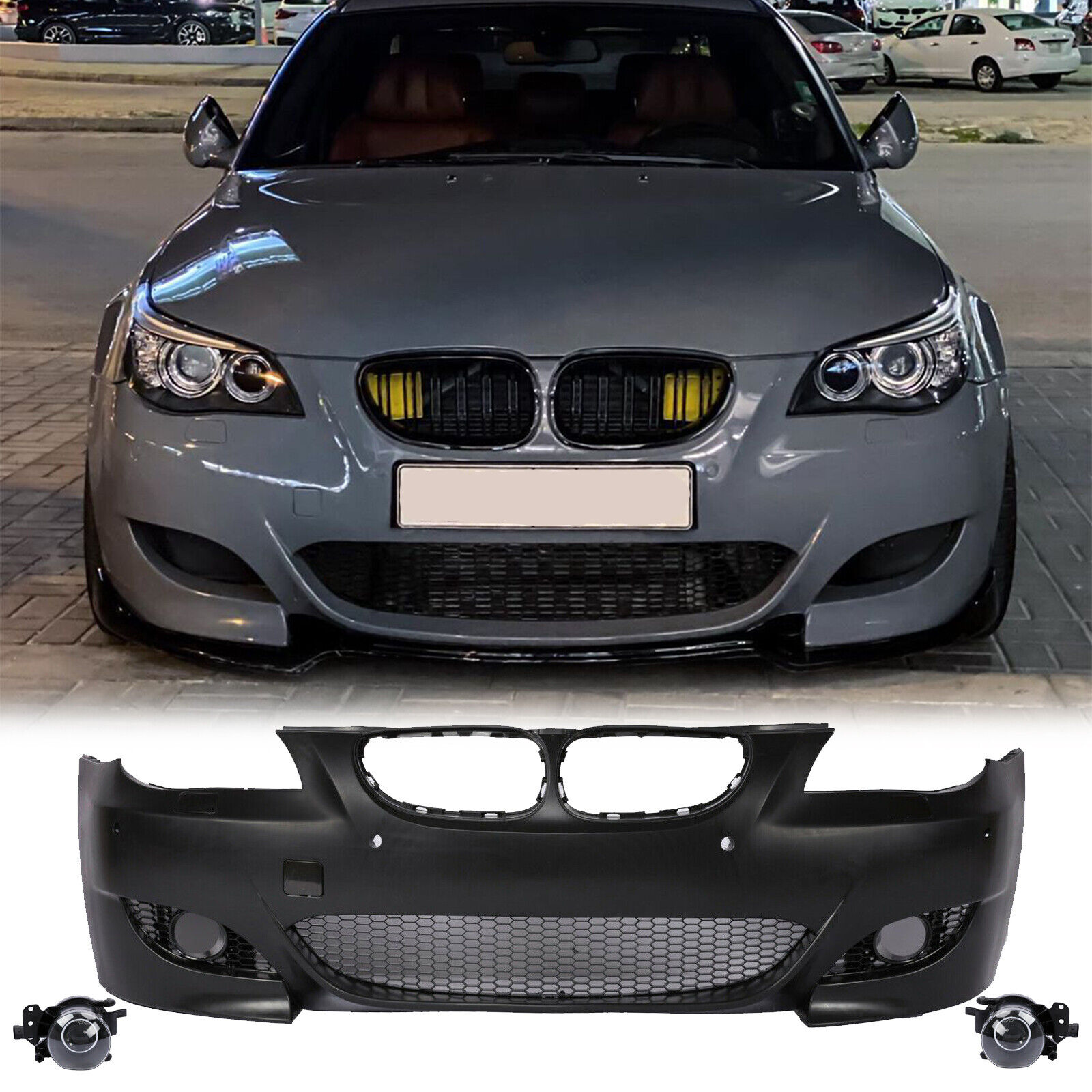 For 08-10 BMW 5 SERIES E60 M5 STYLE FRONT BUMPER W/ FOG LIGHTS W/ 18MM PDC