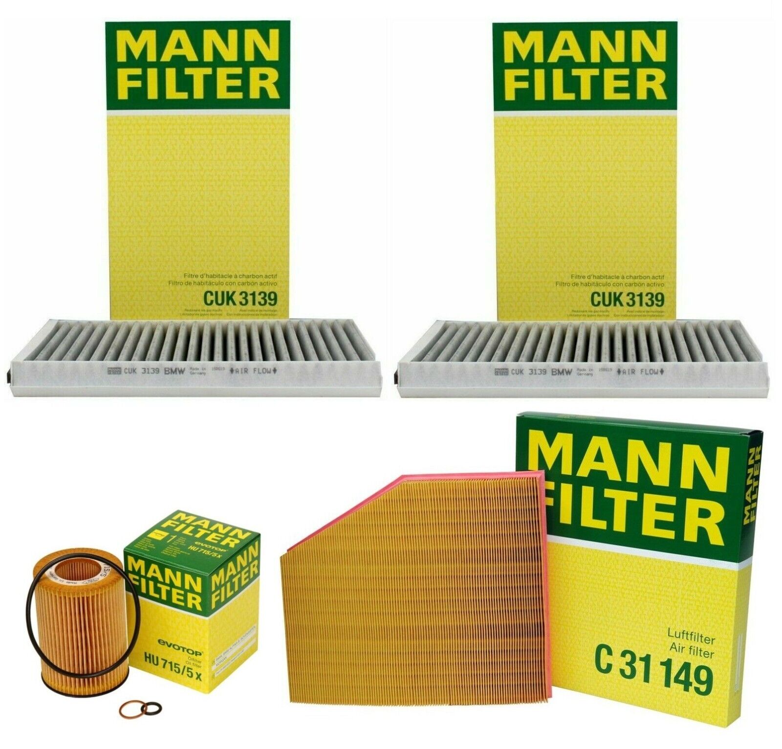 Mann Oil Air 2 Carbon Cabin Filter Service Kit for BMW E60 E63 545i 645Ci 4.4 V8