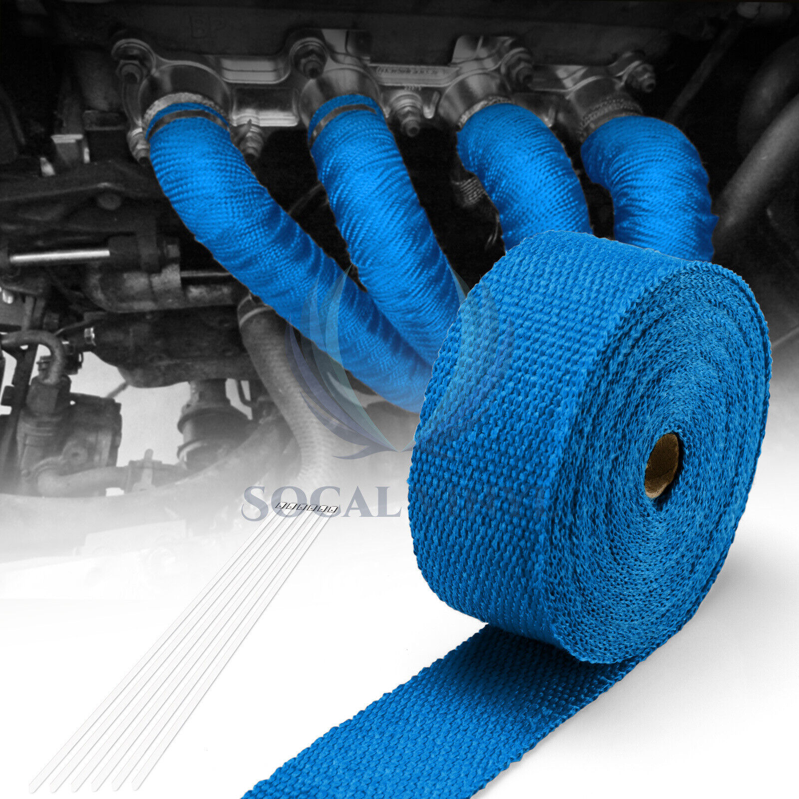 Blue Exhaust Pipe Insulation Thermal Heat Wrap 2