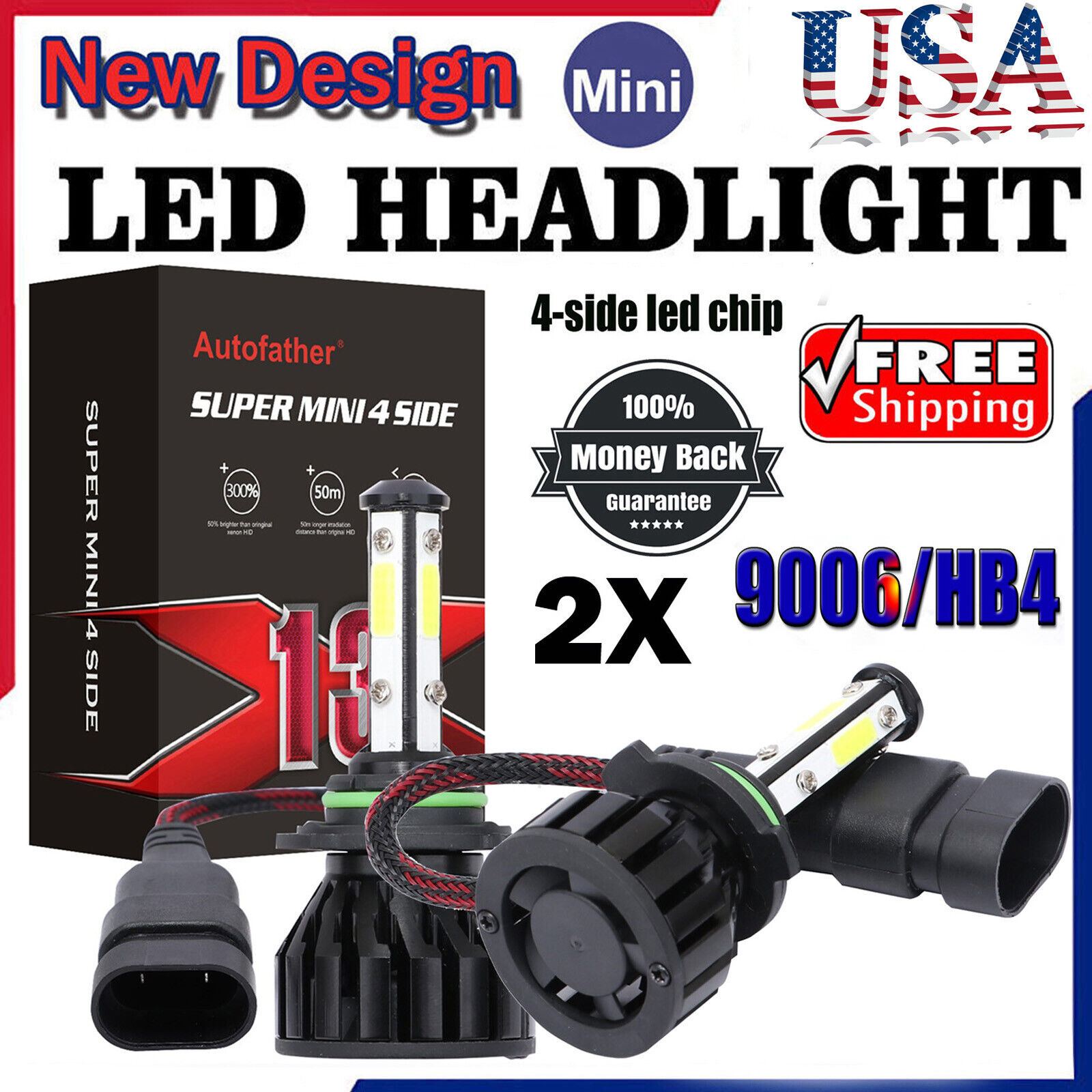 2Pcs 9006 HB4 LED Headlights Conversion Kit 360W for Honda Accord Civic Odyssey