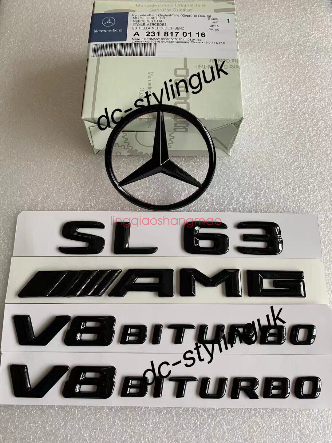 Gloss Black Rear Star & Badges Emblems for Mercedes SL63 AMG R231