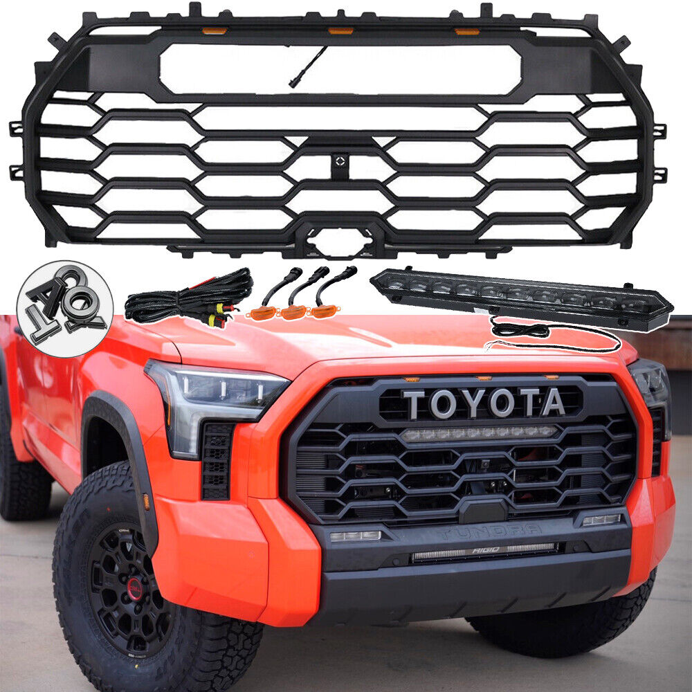 Front Grille For Toyota 2022-2024 Tundra TRD PRO Matte Black W/Letters W/Leds