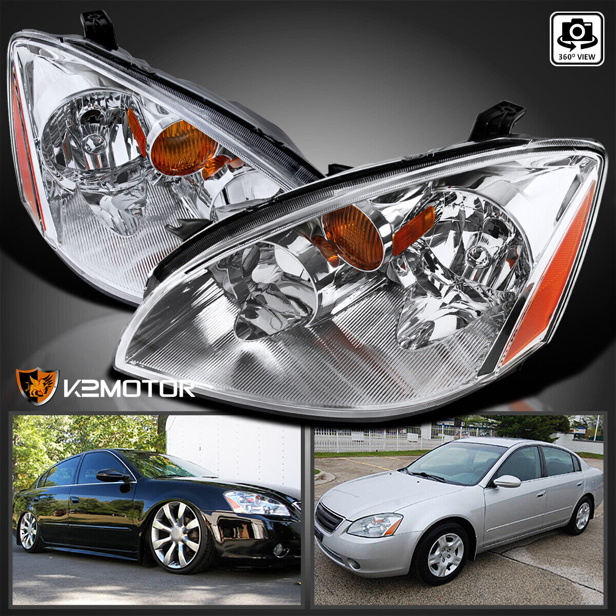 For 2002-2004 Nissan Altima Clear Headlights Lamps Left+Right Replacement 02-04