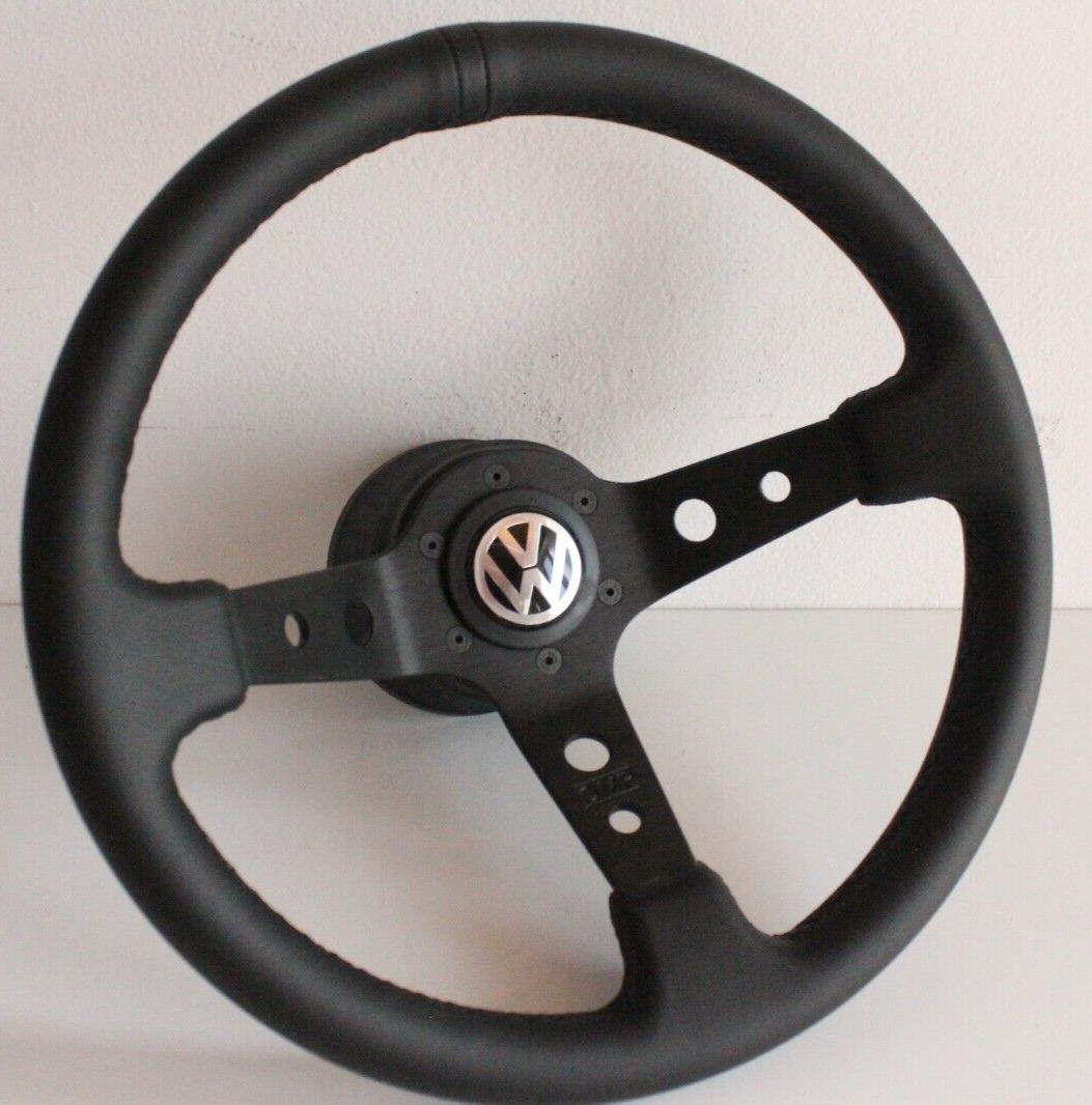 Steering Wheel fits For  VW Golf Corrado Mk2 Mk3 Deep Dish Black Leather 88-96\'