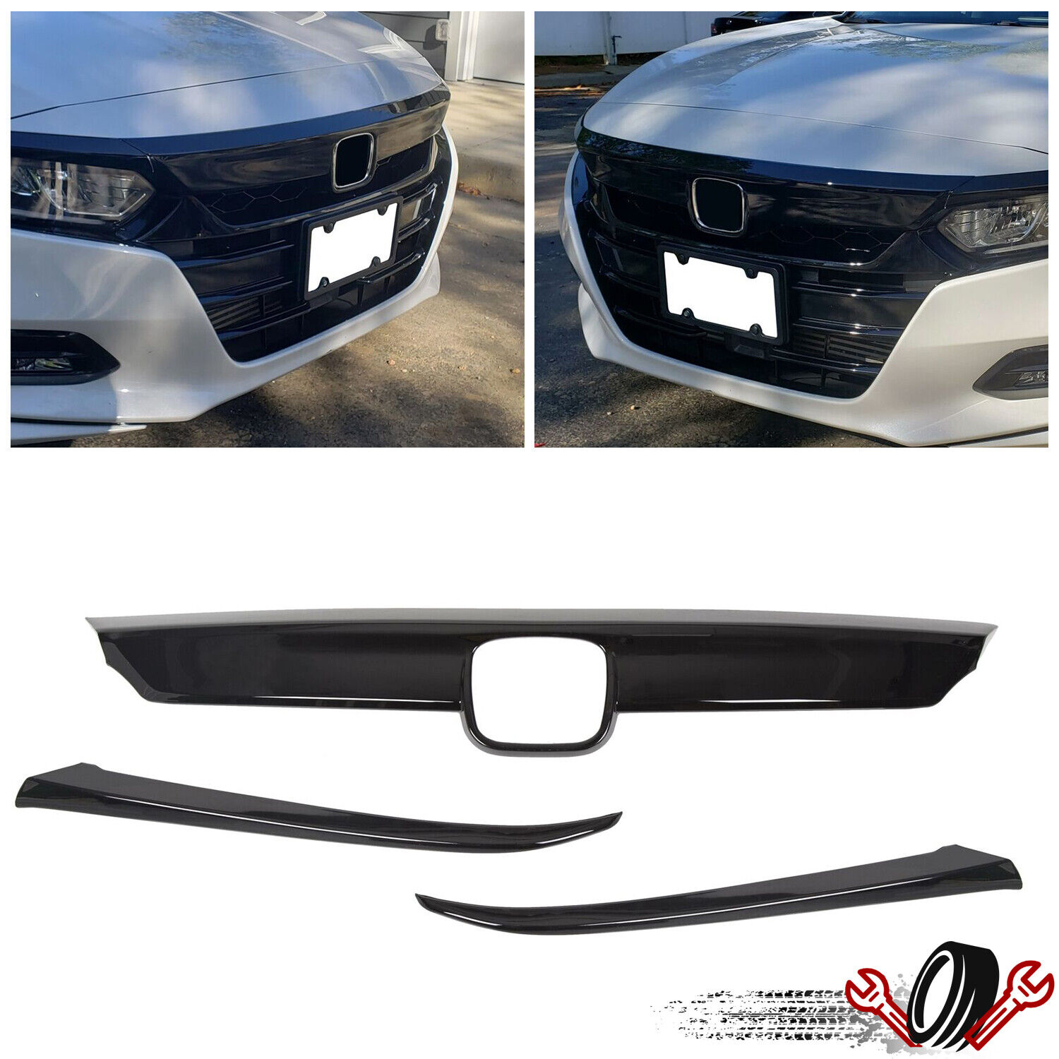 ABS Glossy Black Lip Front Grille Cover Moulding Trim For Honda Accord 2018-2020
